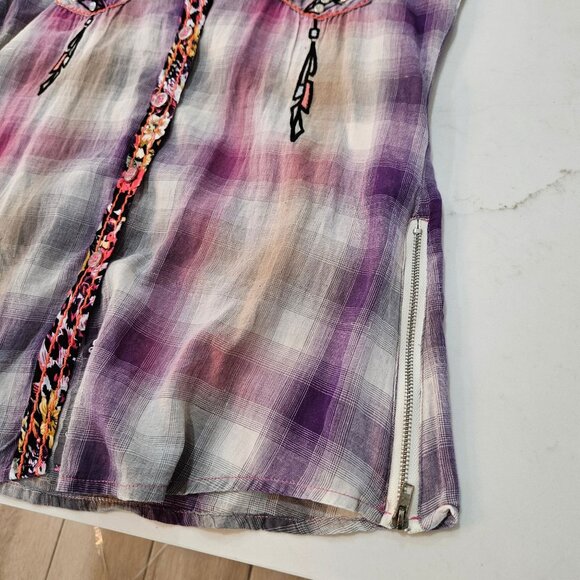 NWT! Roar Native Song Shirt Medium Plaid Embroidered Rhinestone Western Purple - Picture 4 of 15